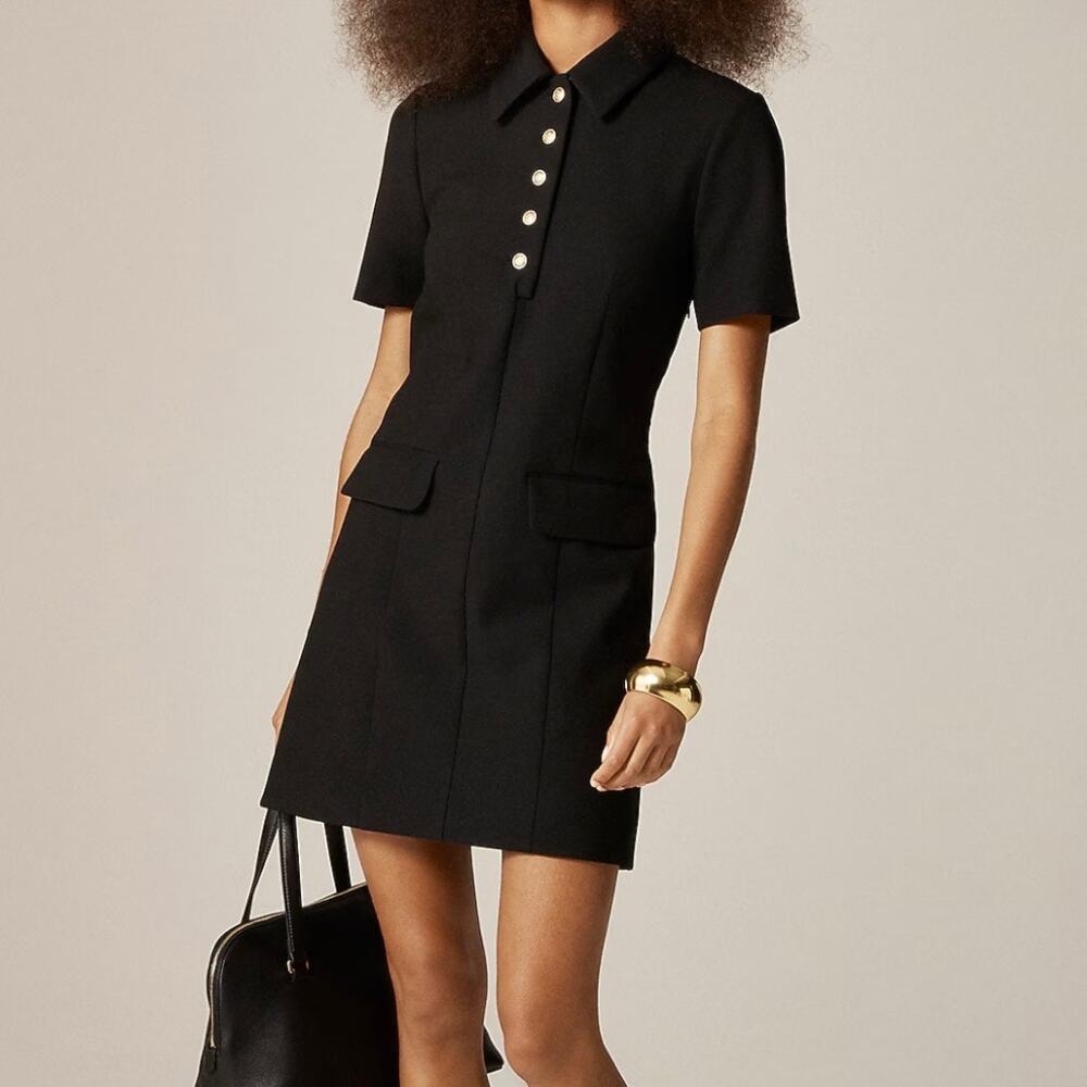J Crew Parc Short Sleeve Popover Shirt Dress Women's 4 Black Stretch